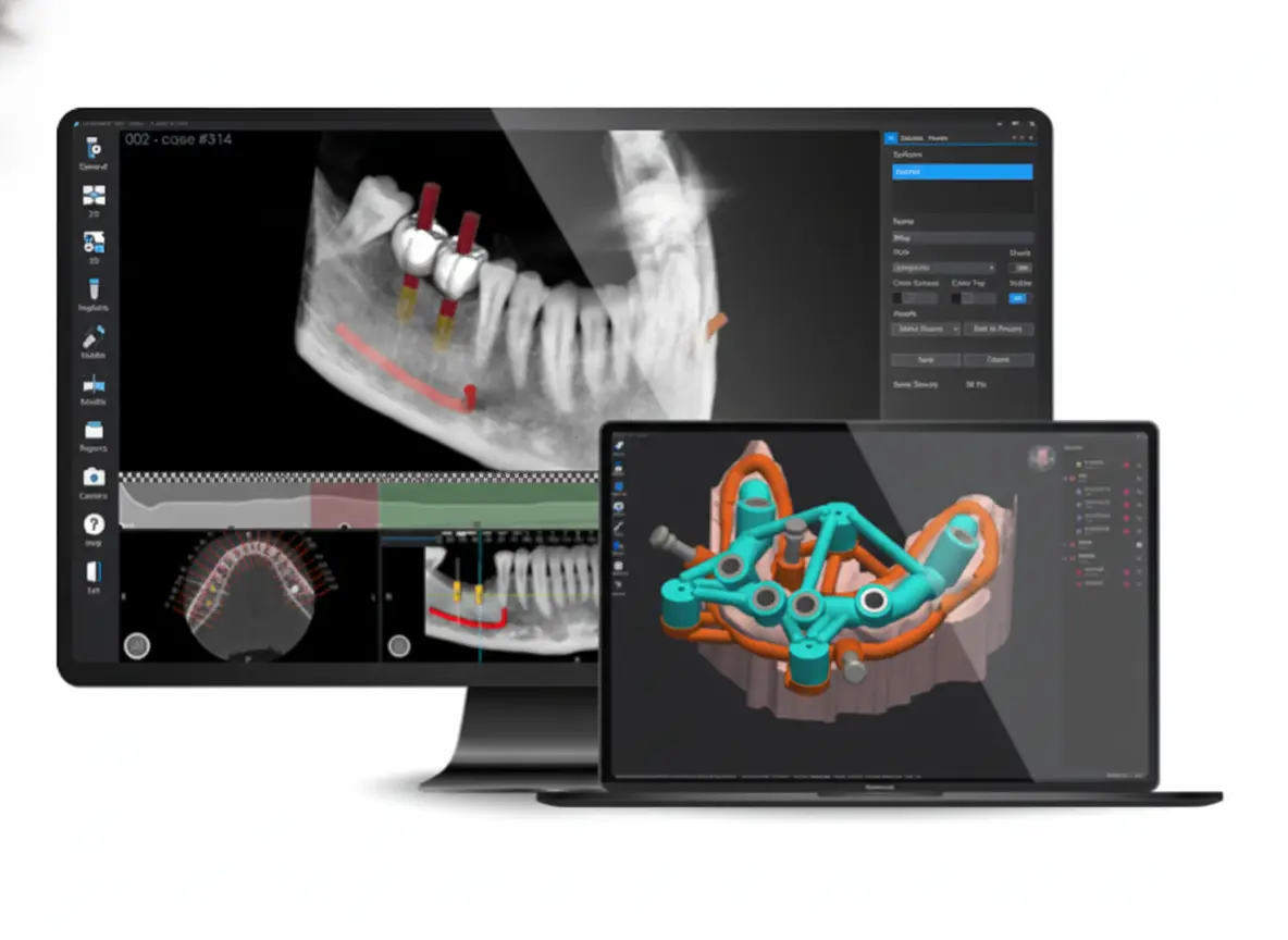 Dentista explicando um tratamento para paciente em ambiente claro, moderno e calmo